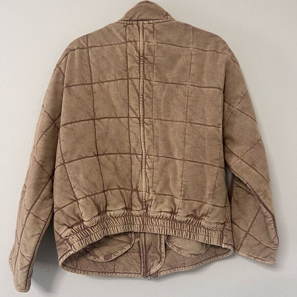 Free People Quilted Dolman-Sleeve Jacket Tan Champagne Diamonds Womens Size XS - Picture 9 of 13